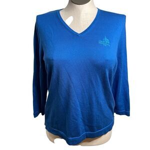 EP Pro Womens Silk Blend V Neck Sweater XL Blue Fine Knit 3/4 Sleeve Golfcore